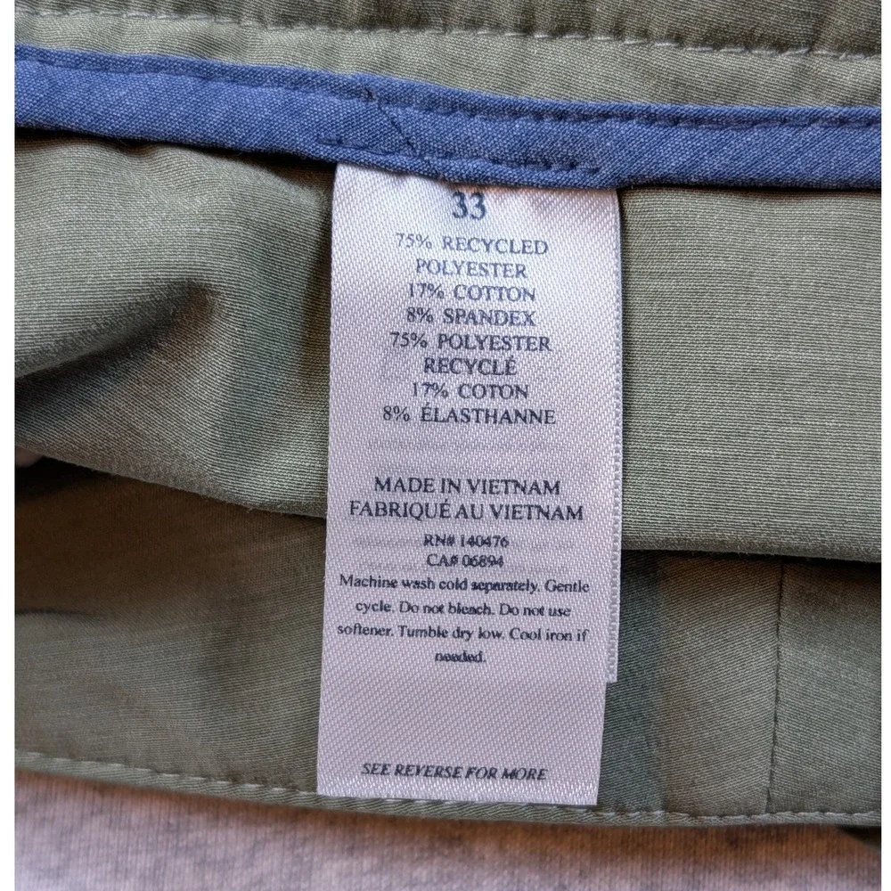 Faherty All Day Shorts Mens 33 Olive Green Hybrid Board Shorts Stretch Quick Dry